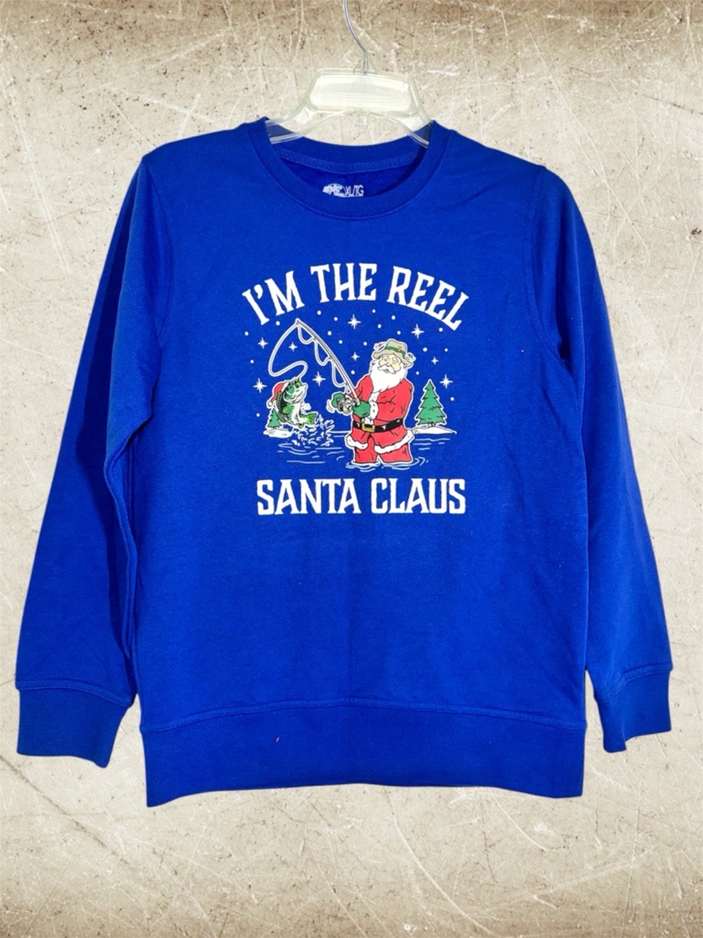 Bass Pro Shops Royal Blue Crewneck Sweatshirt with Santa Clause Fishing Youth XL